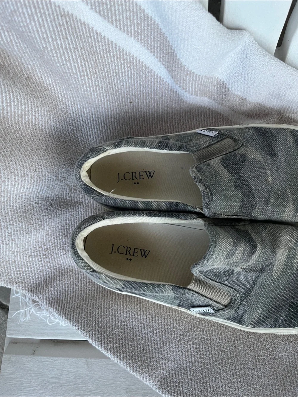 J. Crew Men’s Camo Canvas Slip-On Sneakers - Olive Green/Gray
